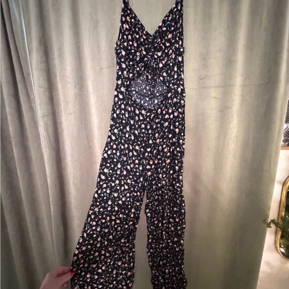 Floral Black Jumpsuit with midsection cutout